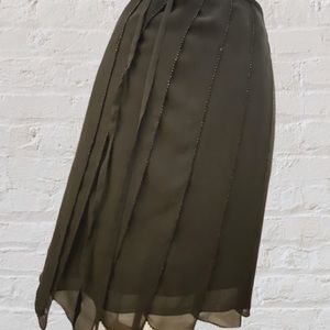 NWT Lapis Black Beaded Vertical Layered Knee Length Skirt